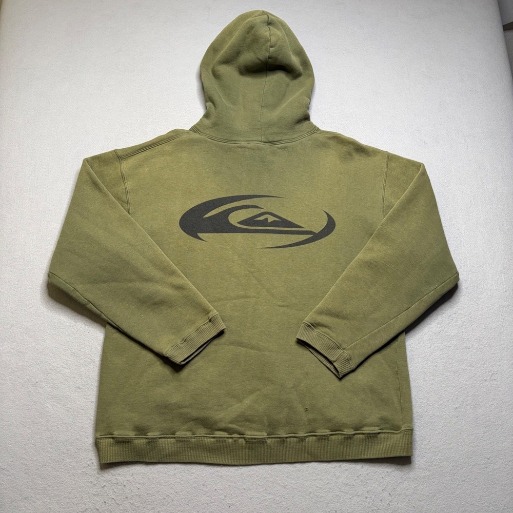 Quiksilver Hoodie Mens XL Olive Green Vintage Y2K Distressed Graphic Pullover